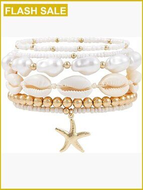 7Pcs Heishi Surfer Bracelet Set Women Stackable Stretch Gold Clay Beads